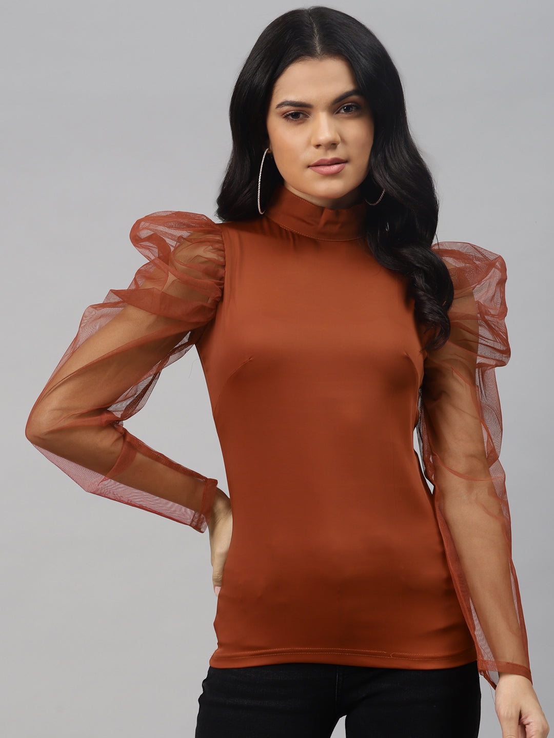 plusS Classic Rust Solid Smocked Top