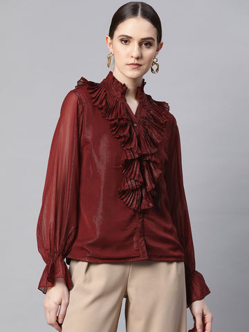 plusS Brown Ruffles Top