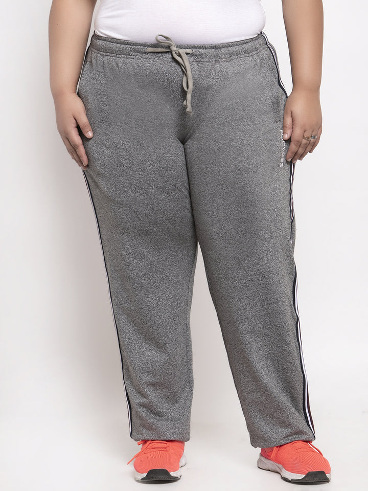 plusS Women Grey-Melange Solid Straight-Fit Track Pants