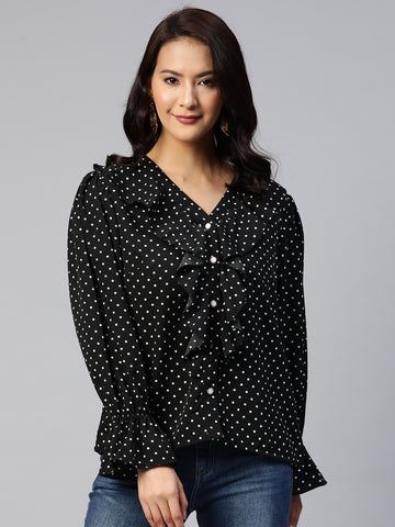 Printed Bell Sleeves Ruffled Top