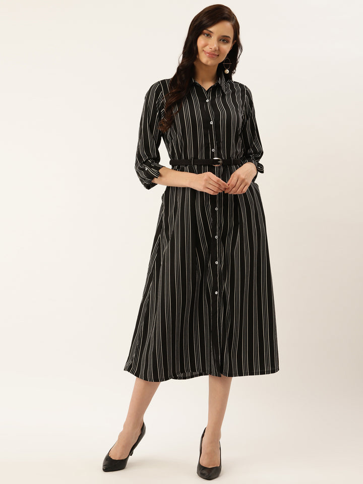 plusS Women Black  White Striped Shirt Dress