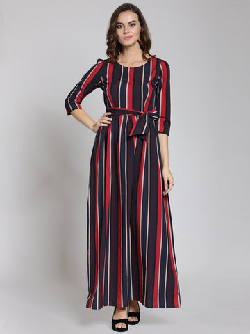 plusS Blue Striped Fit and Flare Dress