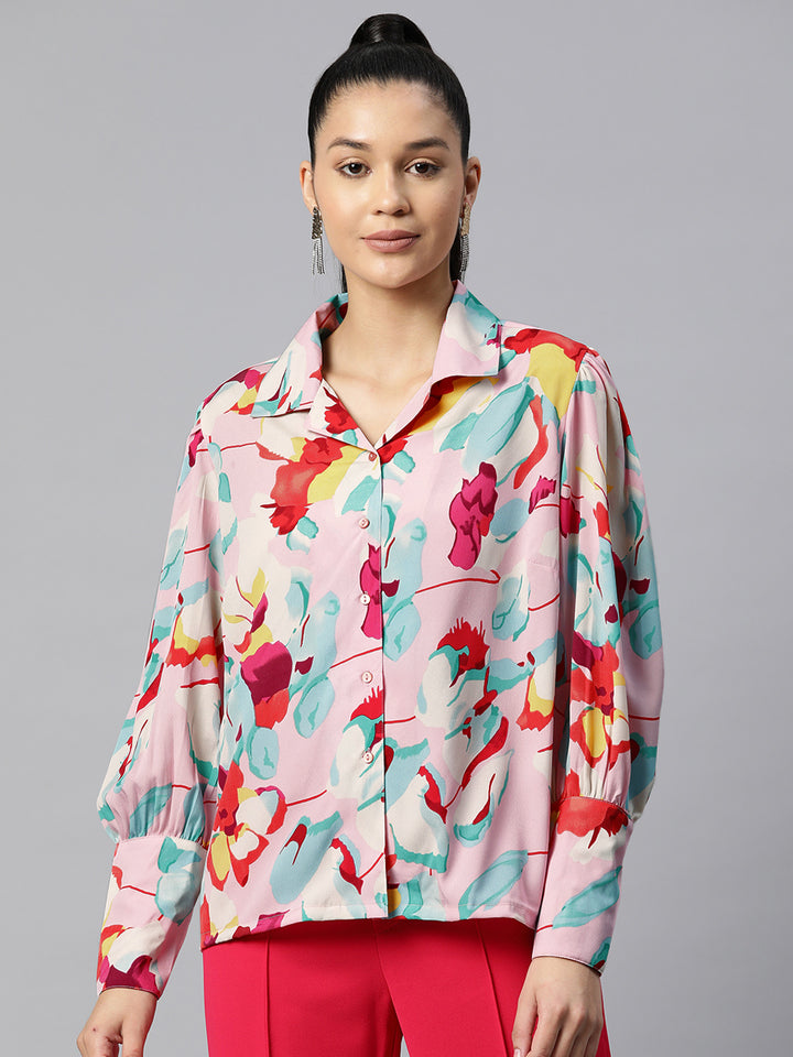 Women Pink Floral Printed Casual Shirt