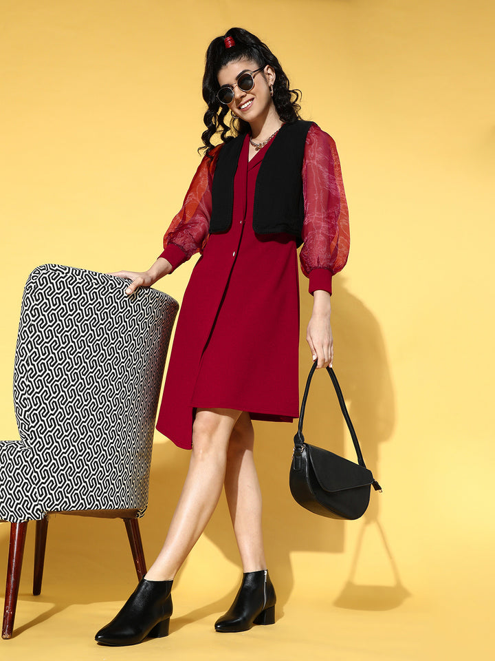 Women Charming Maroon Solid Volume Play Dress