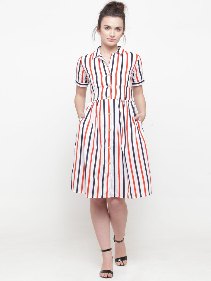 plusS White Striped Fit and Flare Dress