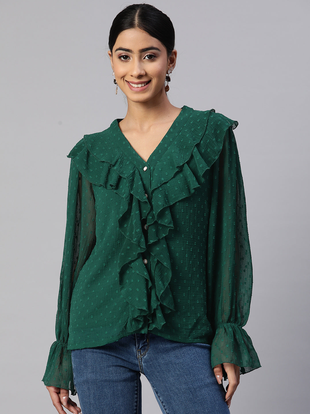 plusS Self Design Ruffles Top