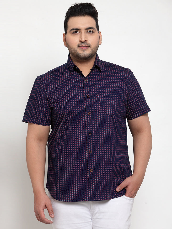 Men Plus Size Purple Floral Print Casual Shirt