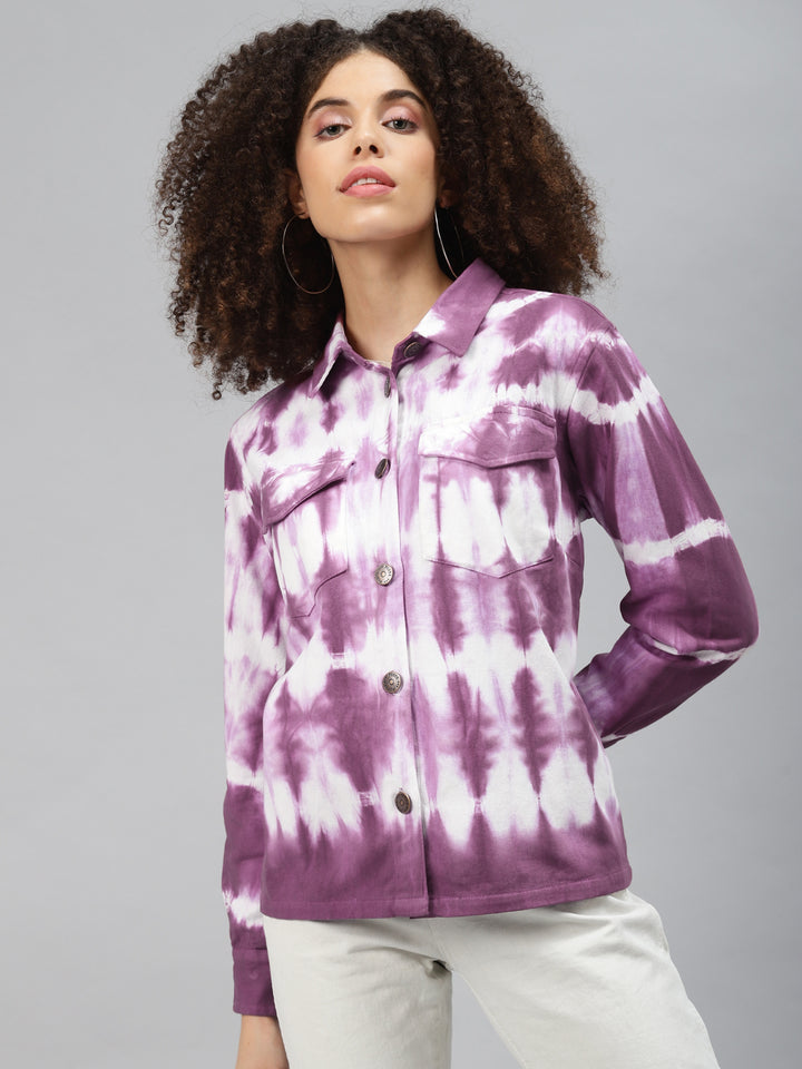 plusS Women Purple White Tie and Dye Tailored Jacket