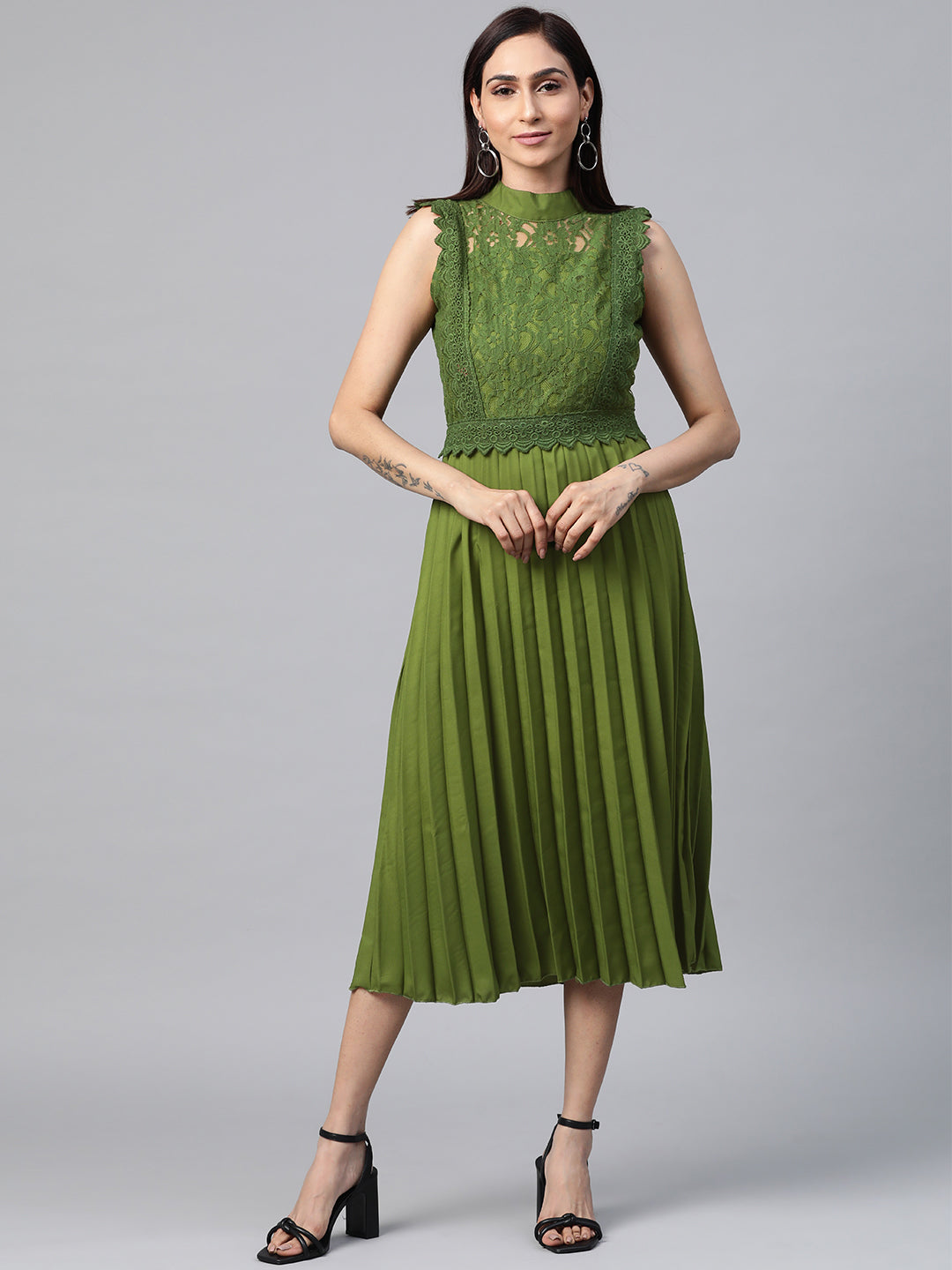 Buy Olive Green & Beige Printed Dress Online - RK India Store View