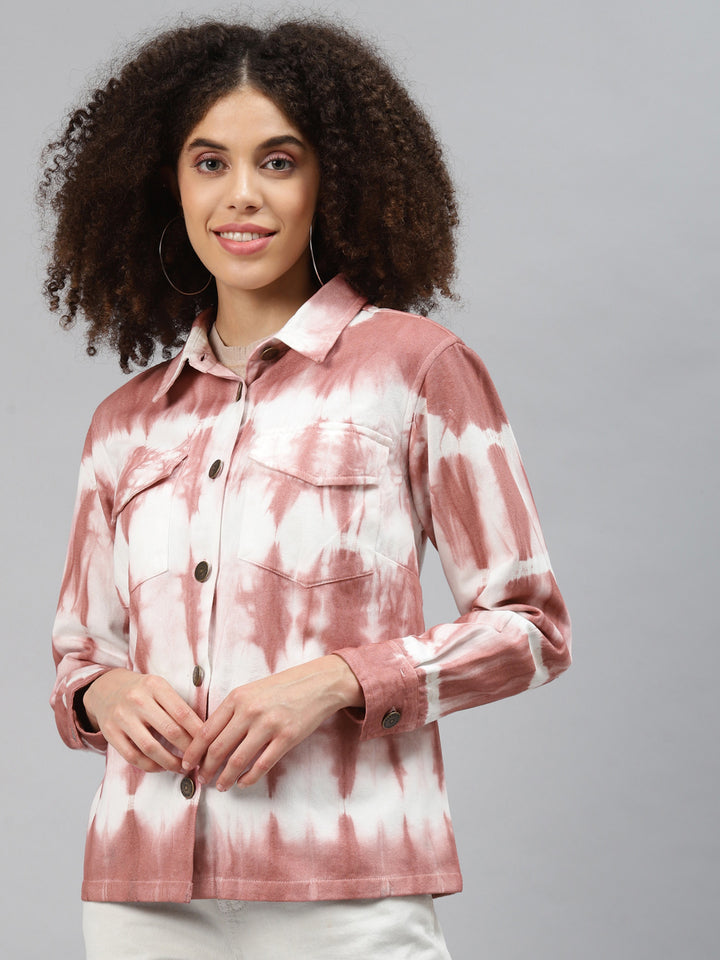 plusS Women Peach-Coloured White Tie and Dye Tailored Jacket