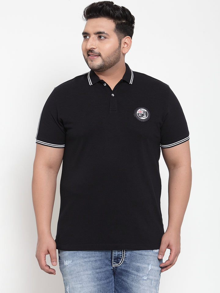 Men Black Solid Polo Collar Pure Cotton T-shirt