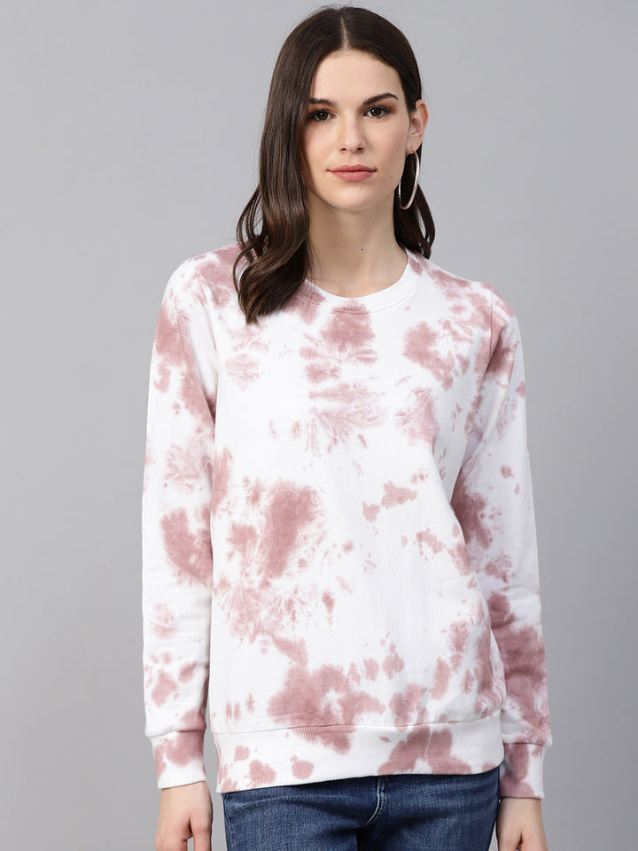 plusS Women White  Mauve Tie  Dye Print Sweatshirt