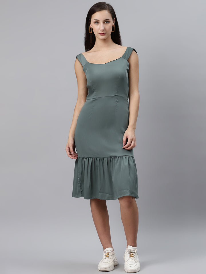 plusS Women Olive Green Solid A-Line Dress