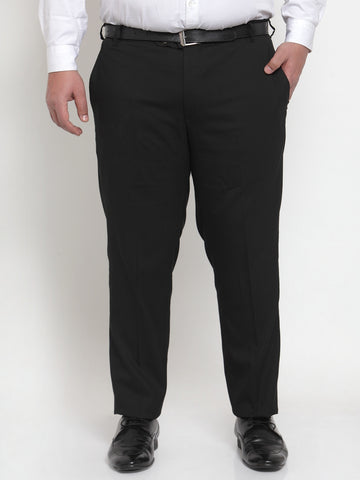 Plus Size Men Black Regular Fit Solid Formal Trousers