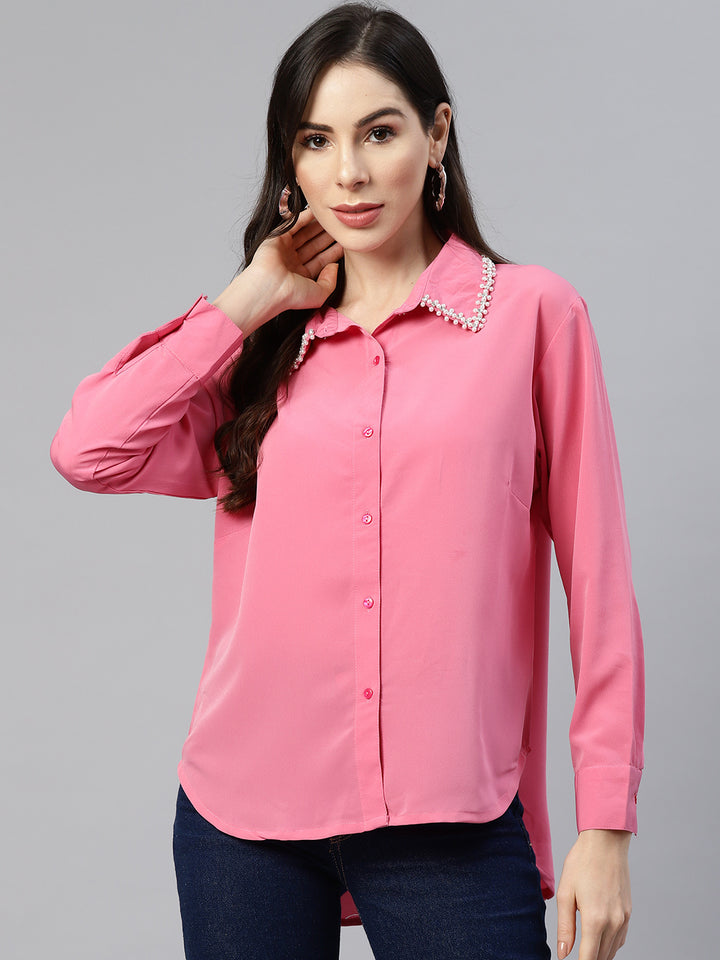 Women Pink Regular Fit Casual Shirt