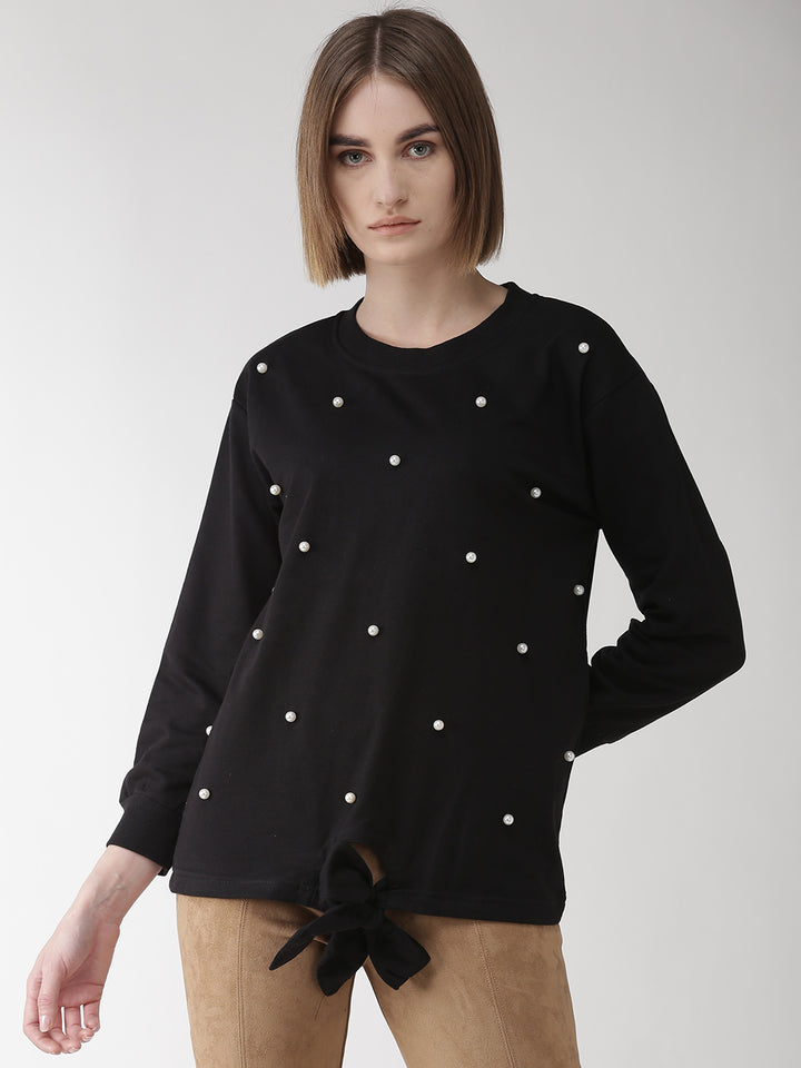 plusS Women Black Embelished Sweatshirt