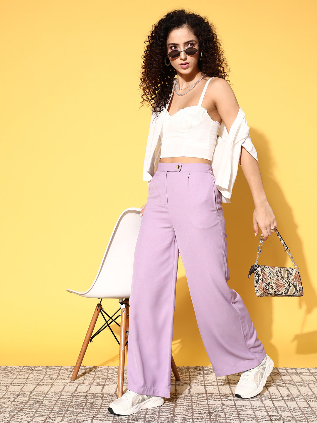 plusS Women Beautiful Mauve Solid Resort Wear Trousers