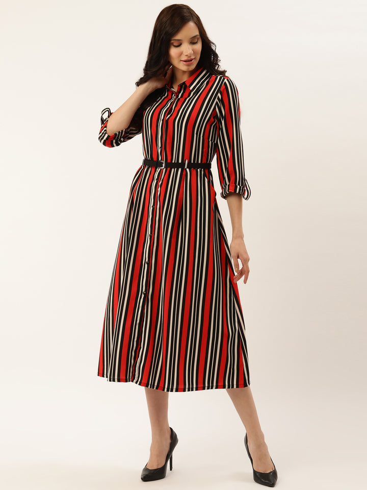 plusS Women Red  Black Striped Shirt Dress