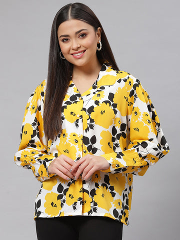 Women Yellow Floral Printed Casual Shirt