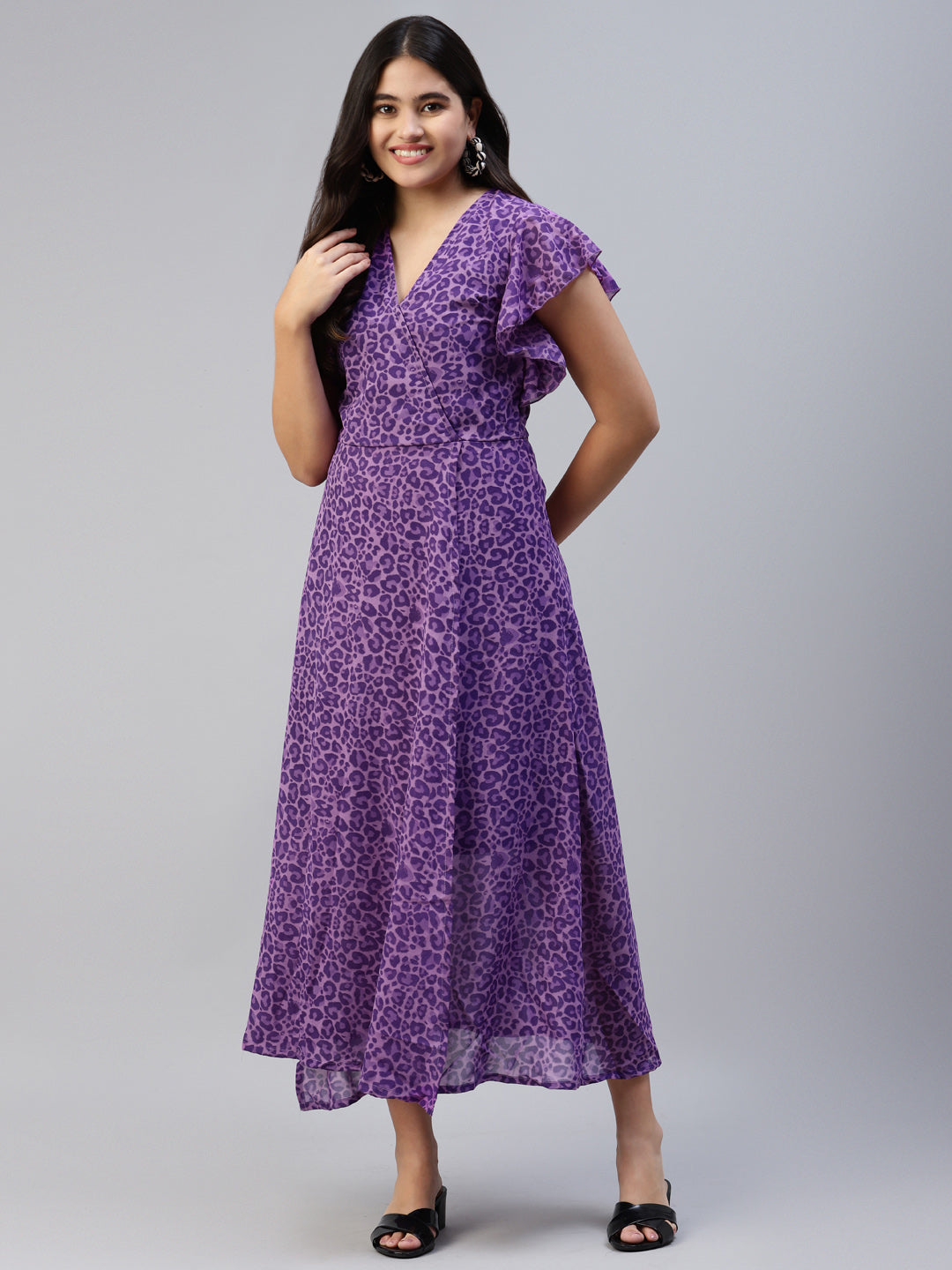 Women Purple Animal Maxi Dress