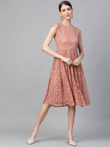 Peach-Coloured Lace A-Line Dress