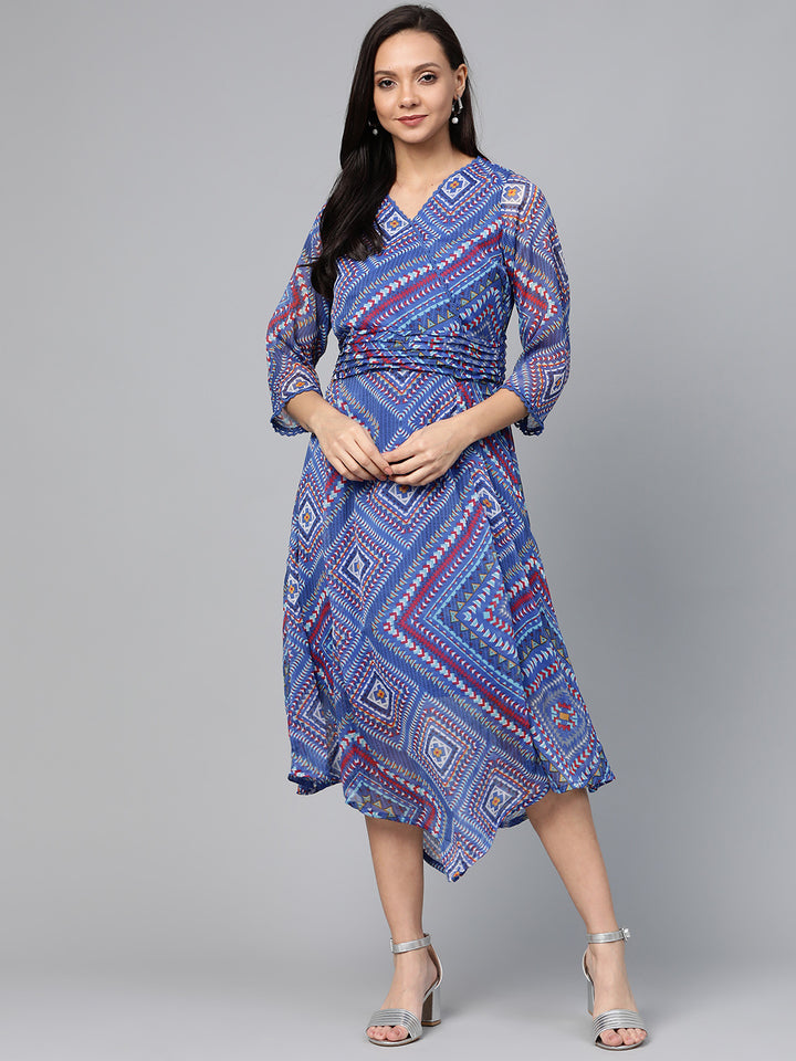 plusS Women Blue  Red Printed Wrap Dress