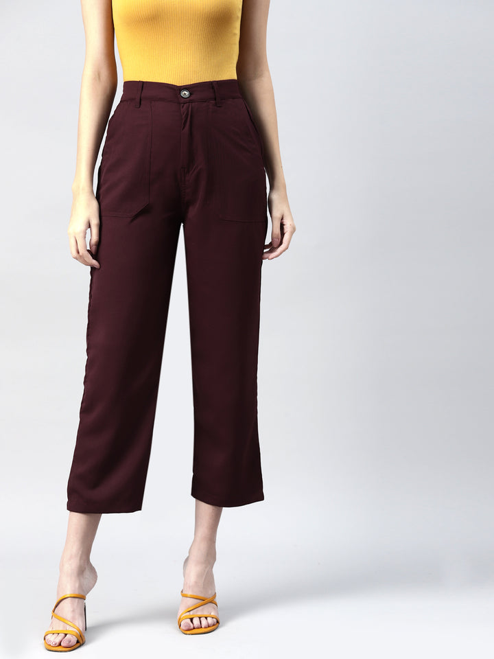 plusS Women Maroon Cropped Trousers