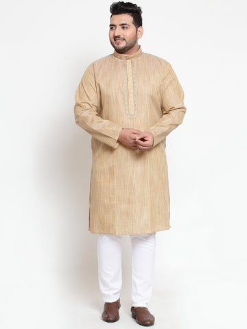 Men Beige & White Solid Kurta with Pyjamas