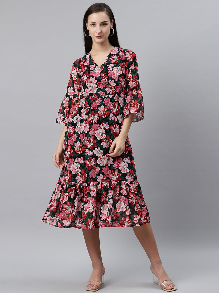 Pink Floral Print Wrap Dress