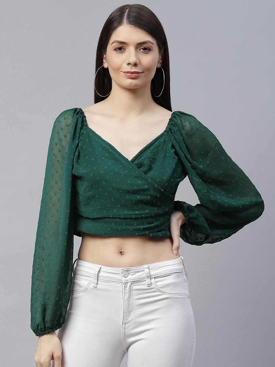 plusS Green Sweetheart Neck Crop Top