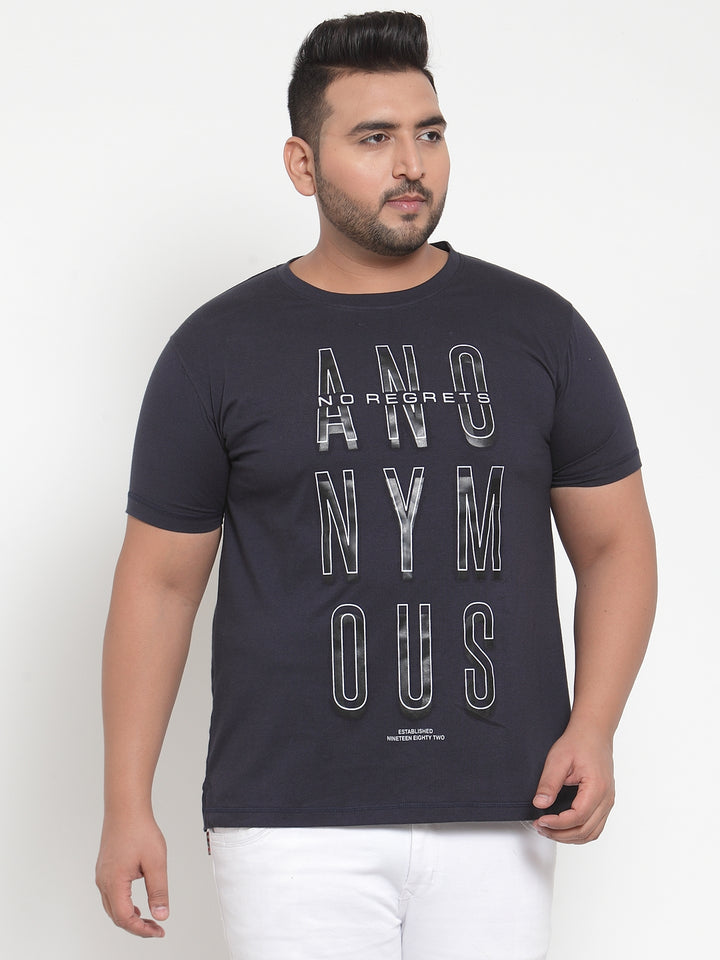 Navy Blue Solid Round Neck Pure Cotton T-shirt