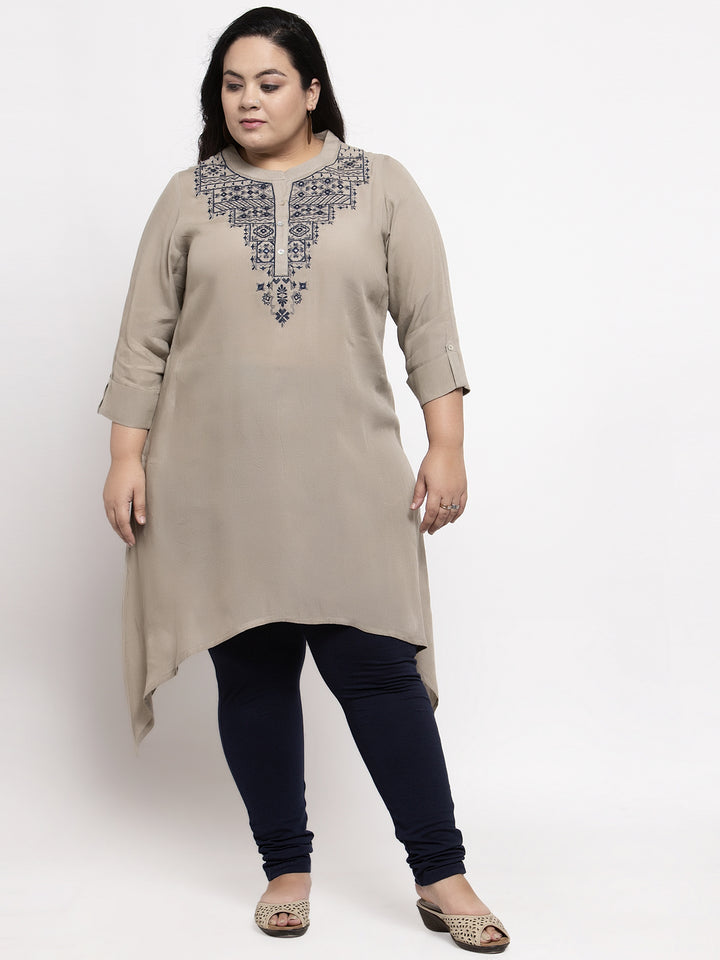 Women Grey Yoke Design A-Line Kurta