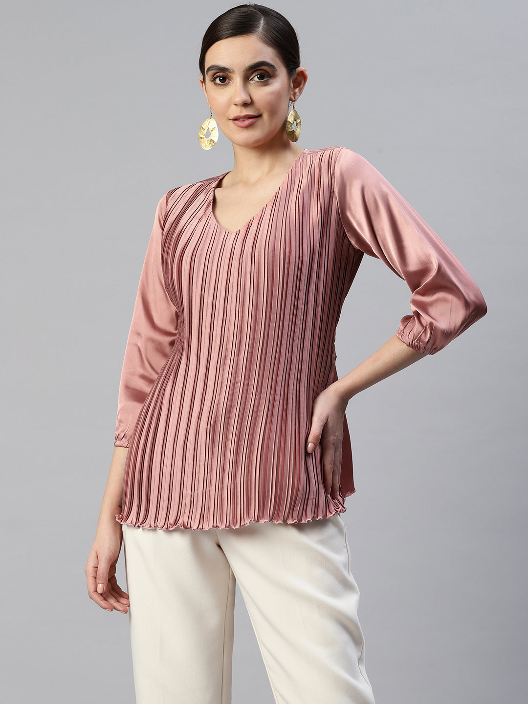 V-Neck Accordion Pleats Top