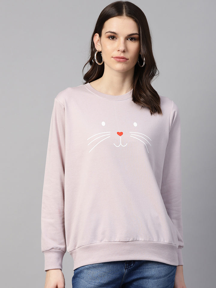 plusS Women Lavender  White Printed Sweatshirt