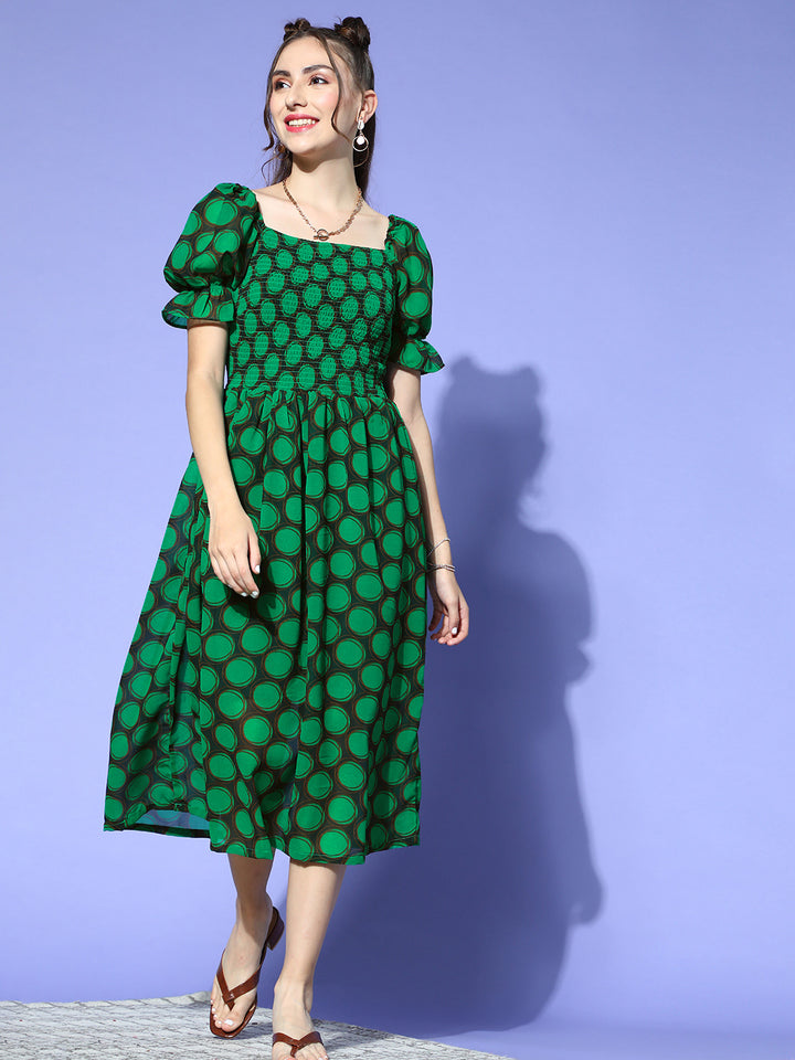 Women Gorgeous Green Geometric Volume Play Dress