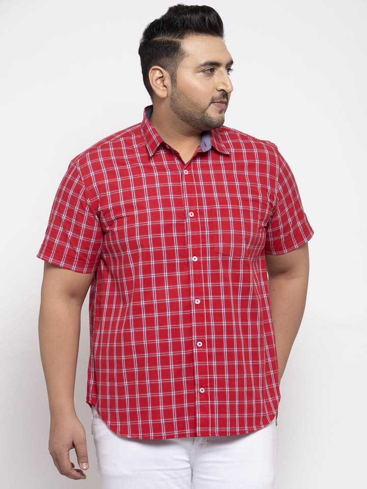 Men Red & White Regular Fit Checked Casual Shirt