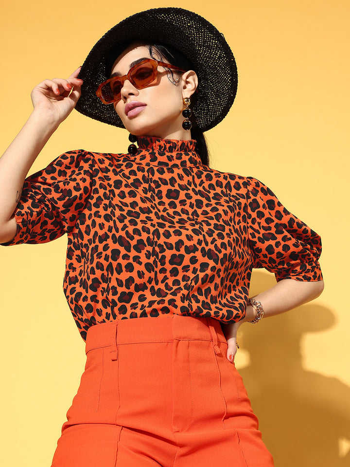 Orange Animal Print Volume Play Top