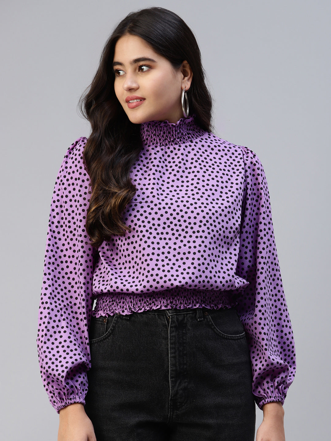 plusS Women Mauve Polka Dots Printed Top