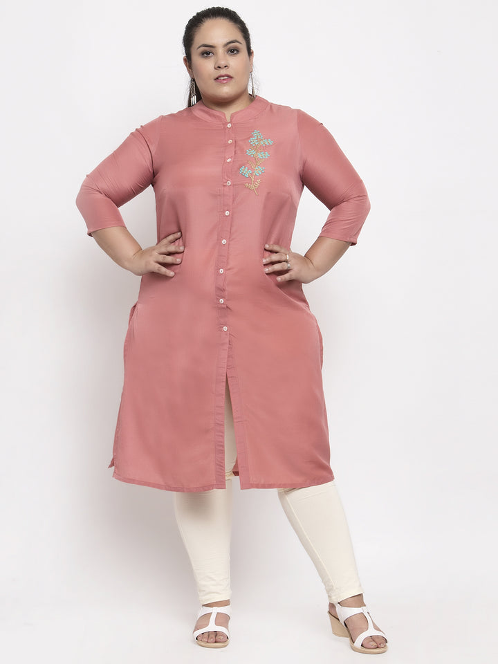 plusS Women Pink Embroidered Straight Kurta