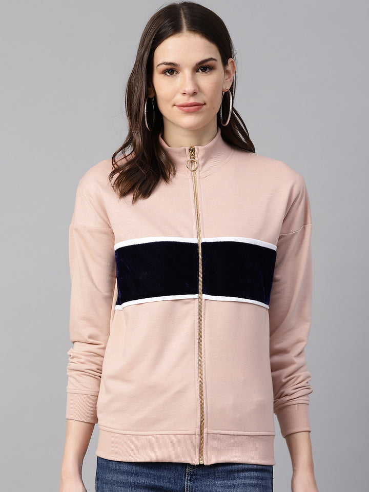 plusS  Women Pink  Navy Blue Colourblocked Sweatshirt