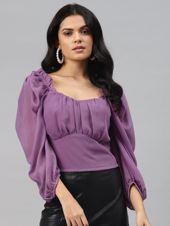 plusS Tranquil Lavender Solid Ruffled Top