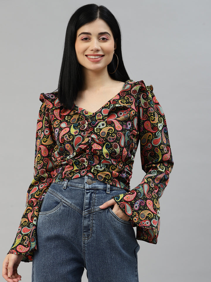 plusS Black  Pink Printed Crop Top