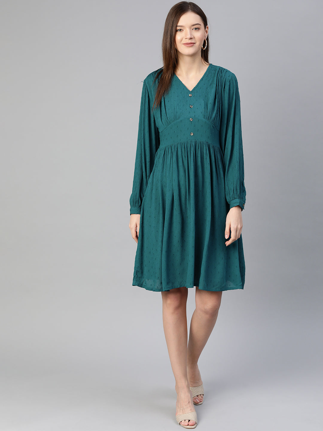 Tranquil Teal Solid Ruched Dress