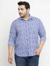 Men Blue & White Regular Fit Checked Casual Shirt