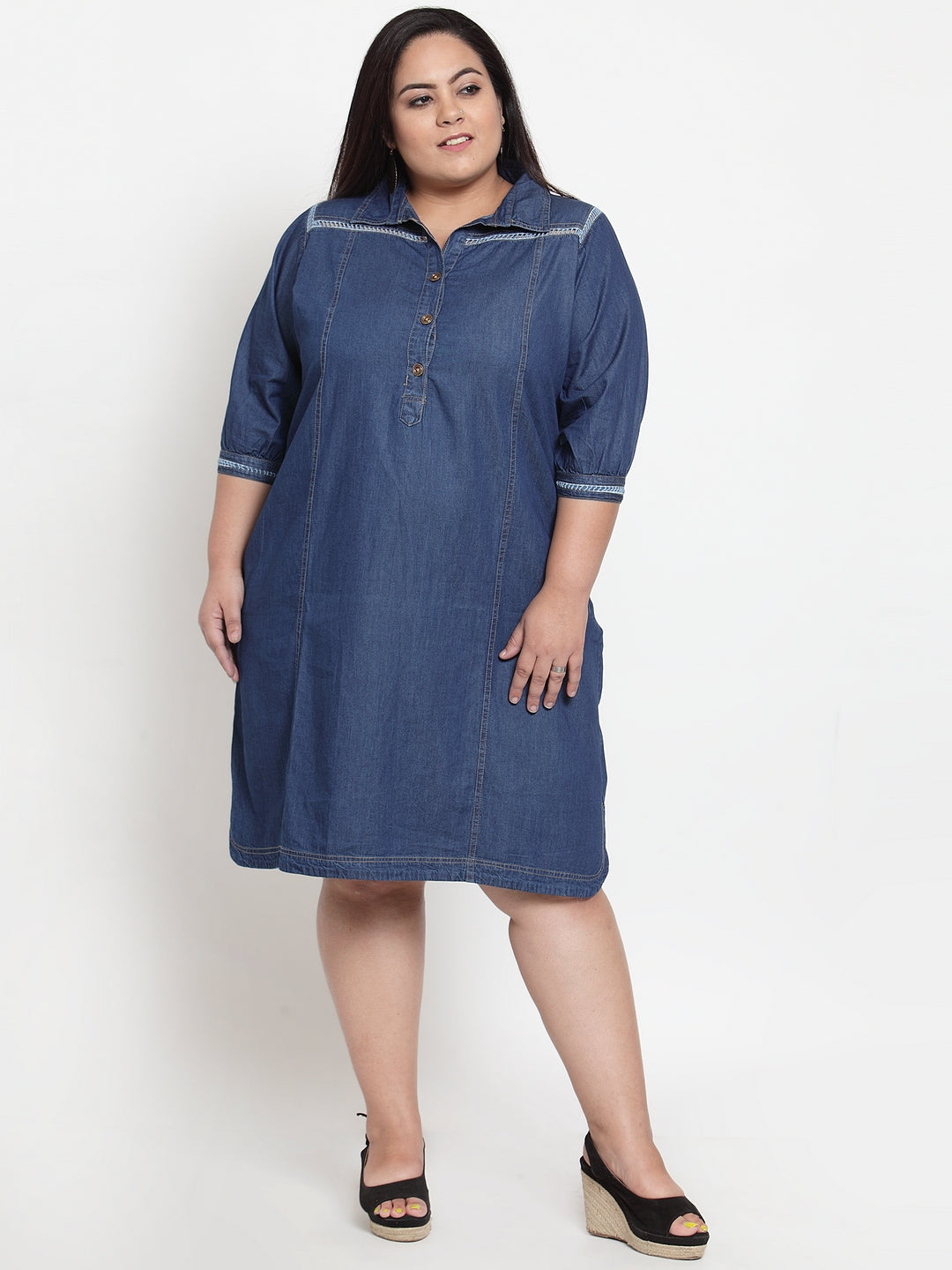 Women Blue Denim Fit and Flare Dress