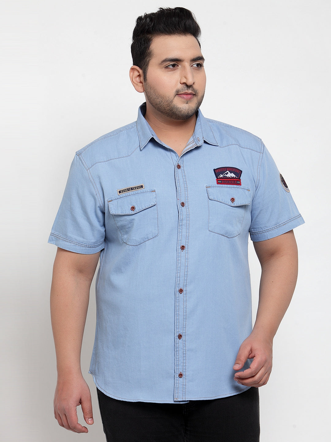 Men Blue Regular Fit Solid Casual Denim Shirt