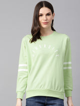 Women Lime Green & White Printed Sweatshirt