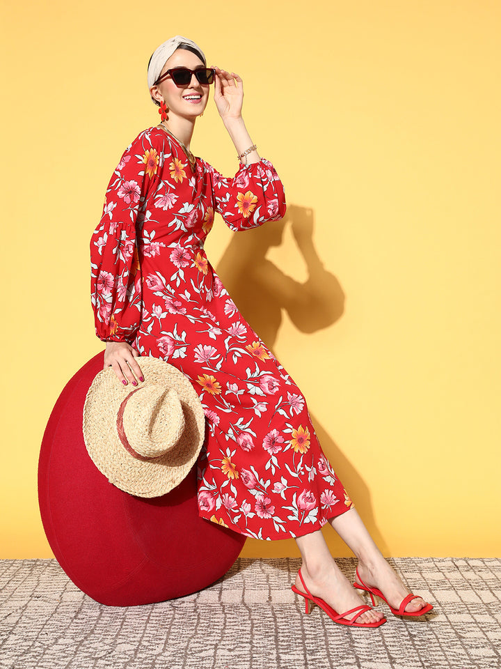 Alluring Red Floral Vacay Attire