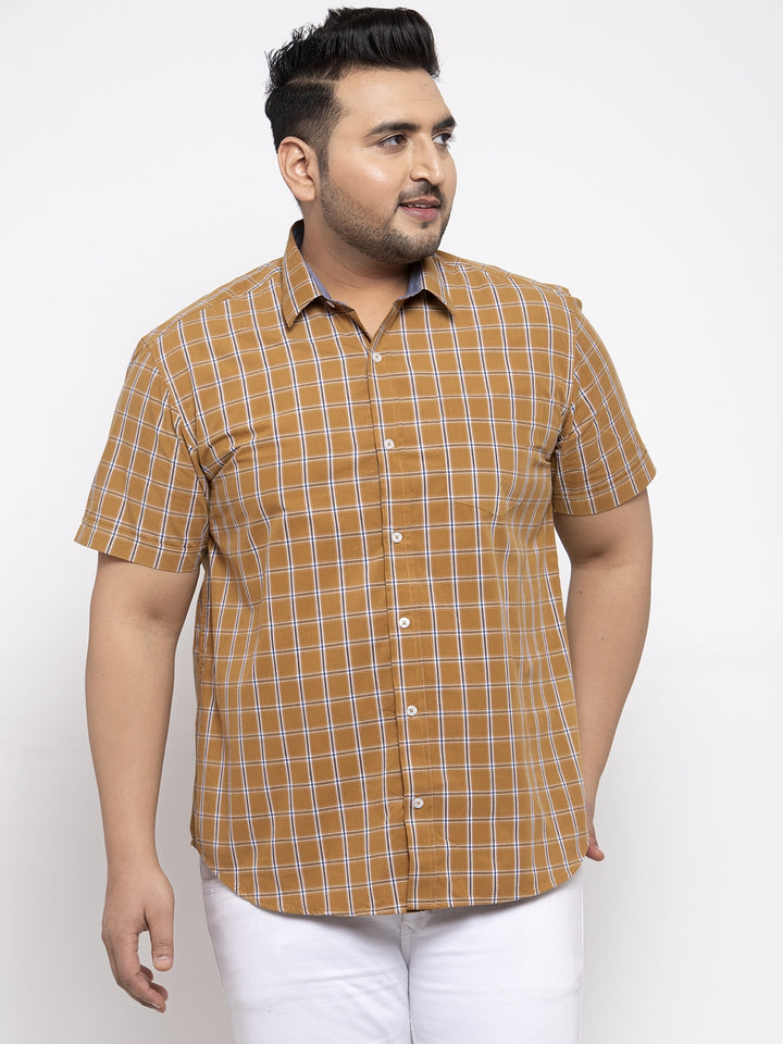 Men Brown Regular Fit Checked Casual Shirt