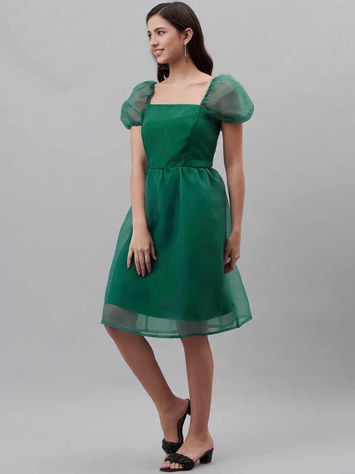 Green Solid A-Line Dress